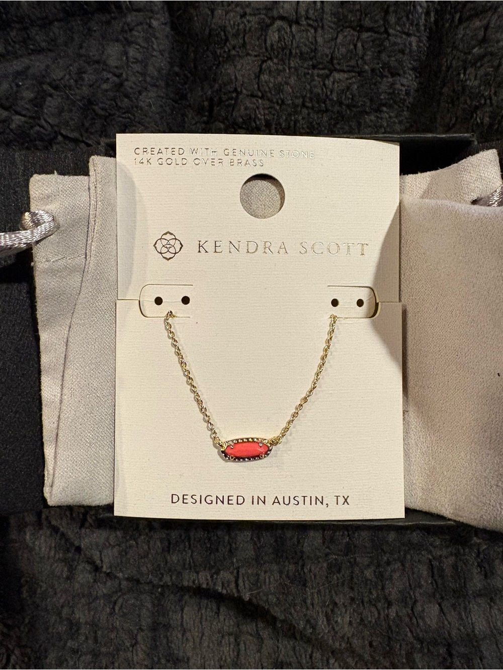 Kendra Scott Gold Necklace with Coral Pink Stone